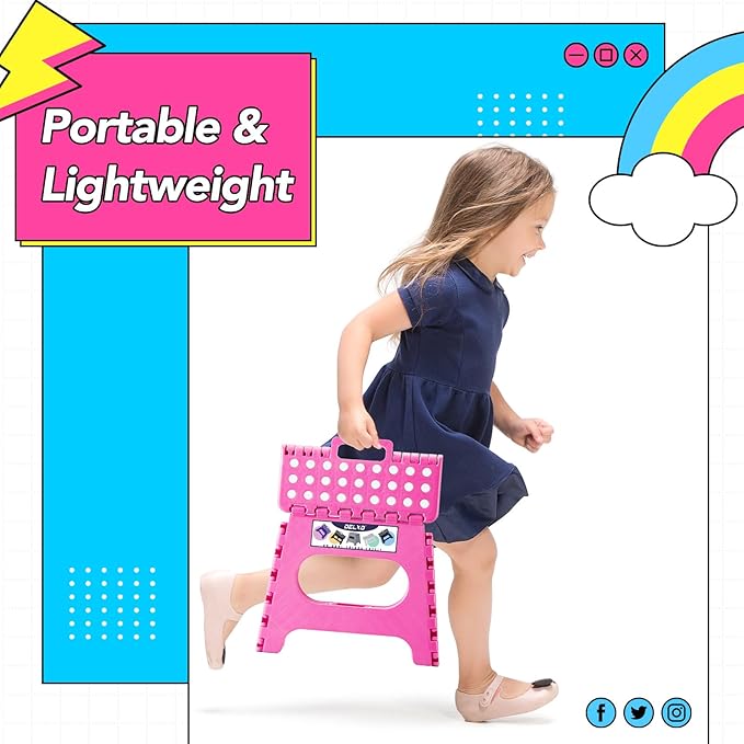 Delxo Folding Step Stool,11 Inch Non-Slip Foldable Step Stools for Kids and Adult,Portable Lightweight Small Folding Stool with Handle for Kitchen Bathroom in Pink,1 Pack - Image 2