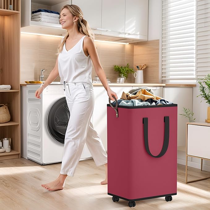 Laundry Basket with Wheels, Collapsible Laundry Baskets, Laundry Hamper with - Image 3