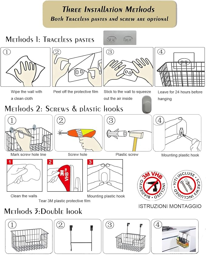 Wire Storage Basket 2 Packs, Wall Mounted Kitchen Bathroom, Hanging Cabinet - Image 5