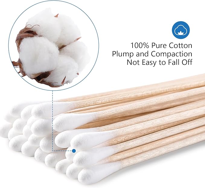 JMU 6 Inch Sterile Cotton Tipped Applicators, Wood Shaft Medical Swabs - Image 3