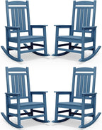 SERWALL Rocking Chairs Set of 4, HDPE Outdoor Rocking Chair, All-Weather Porch Rockers for Patio, Blue by SERWALL