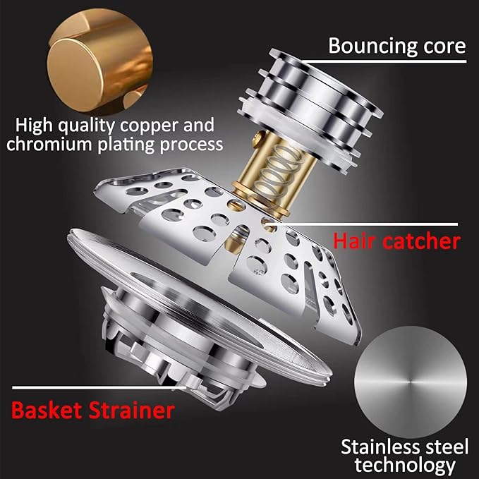 Universal Tub Stopper Bathtub Drain Plug, Pop Up Tub Drain Hair Catcher - Image 6