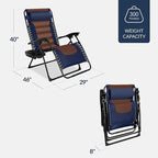 Best Choice Products Oversized Padded Zero Gravity Chair, Folding Outdoor Patio Recliner, XL Anti Gravity Lounger for Backyard w/Headrest, Cup Holder, Side Tray, Polyester Mesh - Navy/Brown - Image 3