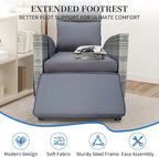 Wicker Outdoor Recliner | 145° Wicker Patio Reclining Chair with 4" Cushion | Air Pump Adjustable Backrest & Footrest, Flip-up Table & Side Pocket for Yard Patio Porch (Gray) - Image 7