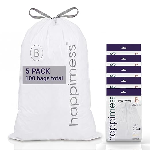 happimess 5.3 Gallon Drawstring Trash Bags, Heavy Duty LDPE Liners by Happimess
