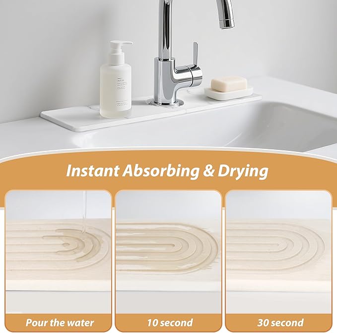 Kitchen Sink Faucet Mat, Diatomaceous Earth Quick Dry Sink Splashback Drying Mat - Image 2