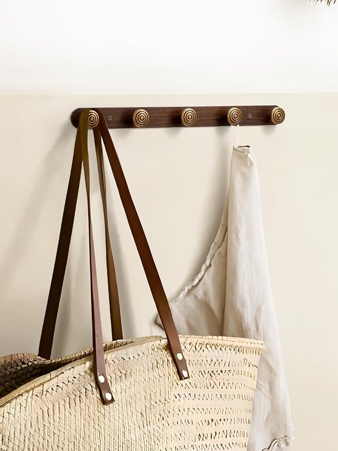 1 Pack Coat Rack Wall Mounted Antique Brass Wood Towel Hooks - Image 5