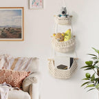 Hanging Fruit Basket, 3 Tier Over The Door Organizer, Handmade Woven Cotton - Image 7