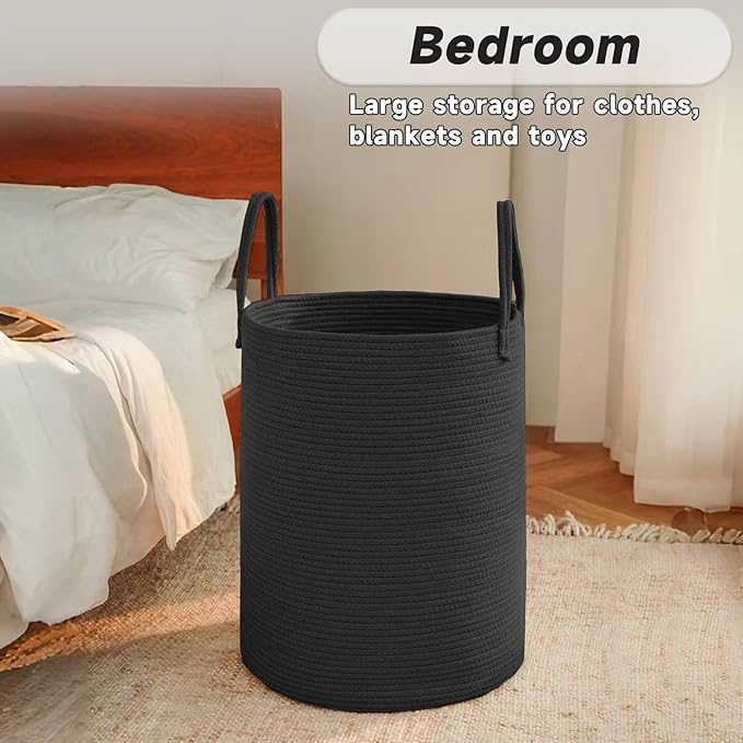 Large Woven Laundry Basket Hamper, 60L Cotton Rope Storage Bin - Image 4
