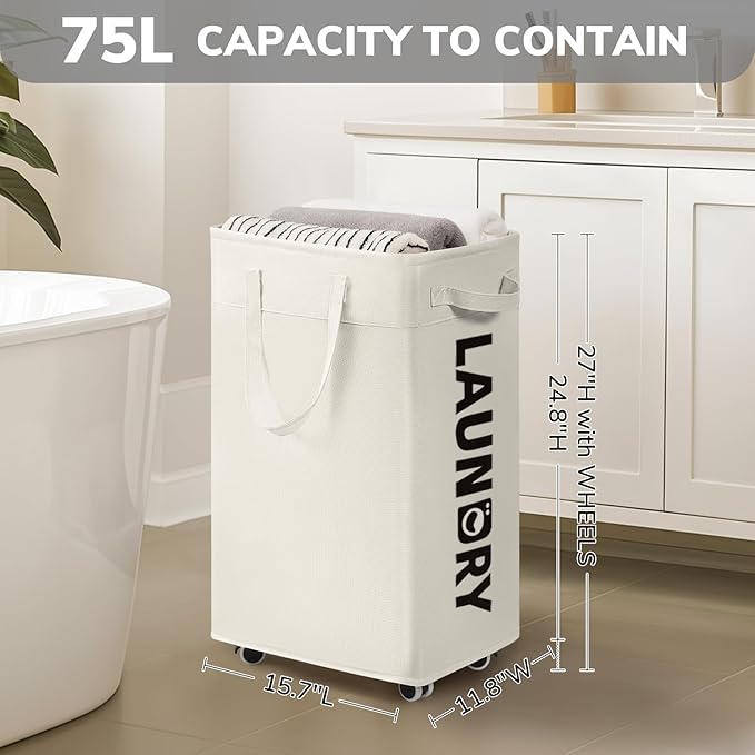 Goodpick Laundry Baskets with Wheels and Handle, Clothes Laundry Basket with - Image 4