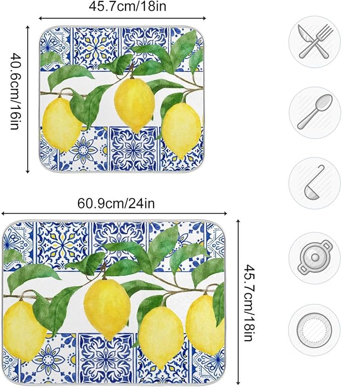 Lemon Blue Tiles Dish Drying Mat - Image 5