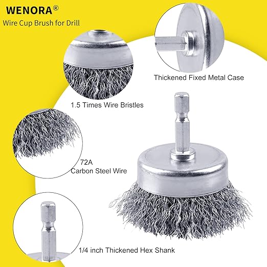 4 Pcs Wire Cup Brush Set for Drill, 1/4 Inch Hex Shank, 0.010 Inch Coarse - Image 4