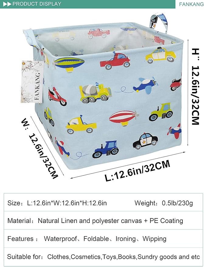 FANKANG Square Nursery Hamper Storage Bins Canvas Laundry Basket Foldable - Image 2