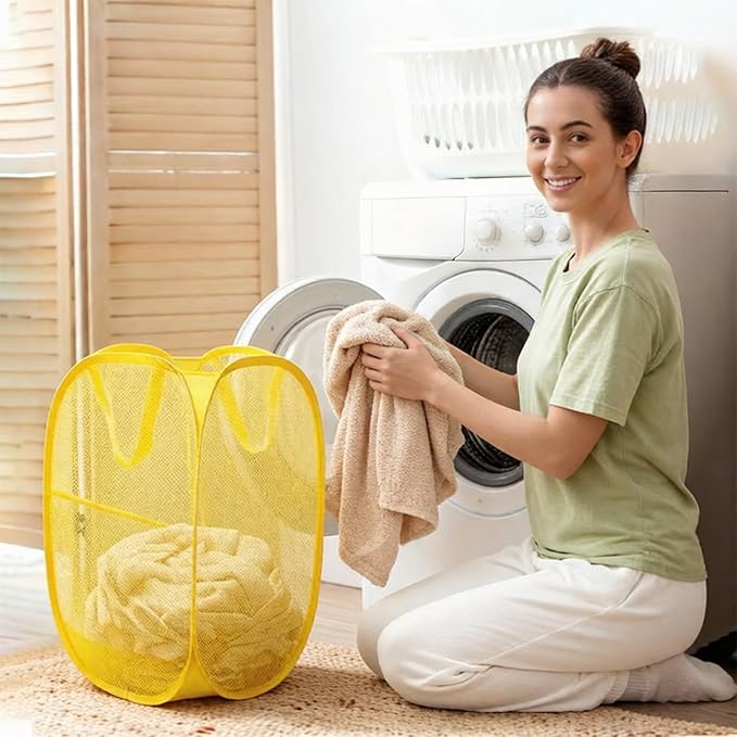 The upgraded pop-up laundry basket features a breathable side pocket mesh design - Image 5