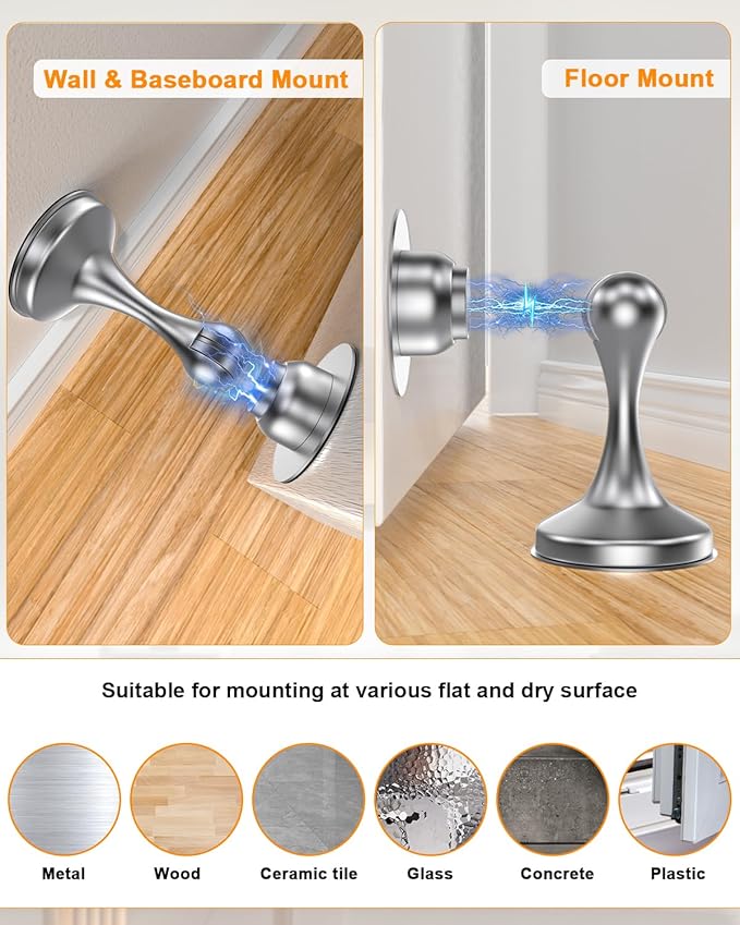 Crosize Magnetic Door Stoppers 6 Pack, Stainless Steel Door Stops - Image 4