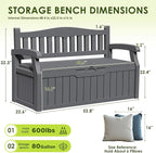 Greesum 80 Gallon Outdoor Storage Bench, Resin Patio Furniture with Armrest,Waterproof and UV-Resistant, Perfect to Garden, Poolside and Lawn, Dark Grey - Image 3