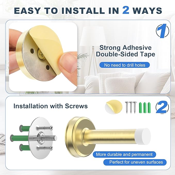 2 Pack Door Stops, Stainless Steel Door Stoppers, No Drilling Door Stops - Image 3