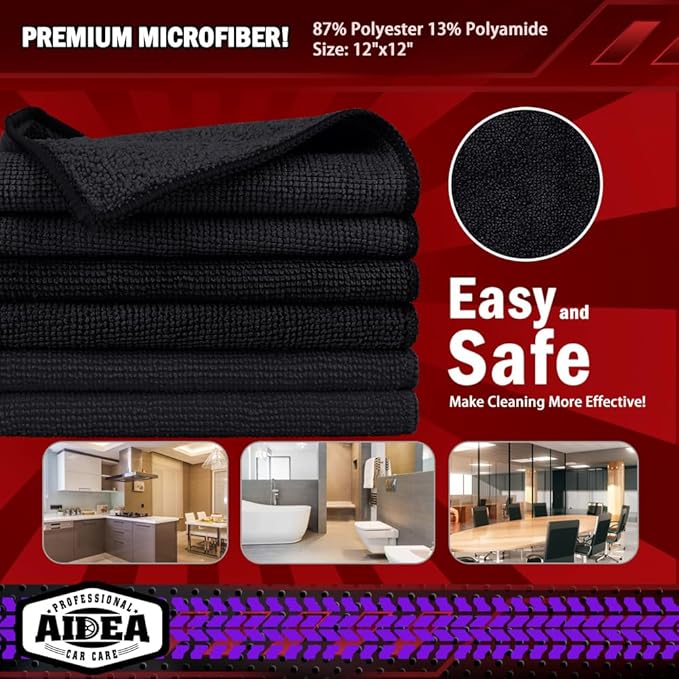 AIDEA Microfiber Cleaning Cloth Black 150PK, Microfiber Towels - Image 8