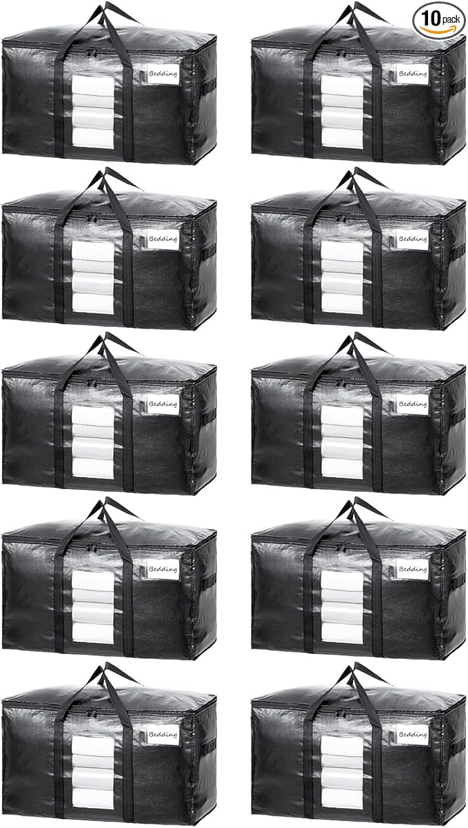 TAILI Extra Large Moving Bags, 10 Pack Black Heavy Duty Totes by TAILI