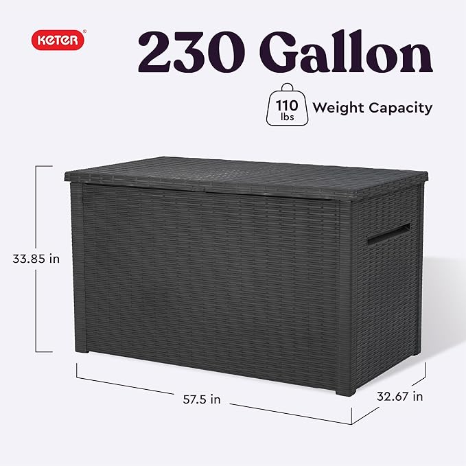 Keter Java XXL 230 Gallon Resin Rattan Look Large Outdoor Storage Deck Box for Patio Furniture Cushions, Pool Toys, and Garden Tools, Dark Grey - Image 2