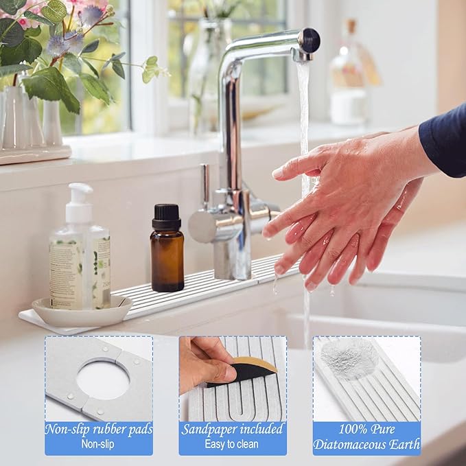 Stone Faucet Mat for Kitchen Sink- 23.6''x 3.9''Diatomite Fast-Drying Faucet Mat - Image 3