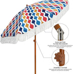 AMMSUN 7ft Patio Umbrella with Fringe Outdoor Tassel Umbrella UPF50+ Premium Steel Pole and Ribs Push Button Tilt, Wave Colorful - Image 2