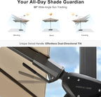 PURPLE LEAF 11.5' X 8.2' Tilting Patio Umbrella with Base Outdoor Cantilever Swivel Rectangle Umbrella Aluminum Offset Umbrella with 360-degree Rotation for Garden Deck Pool Patio Beige - Image 3