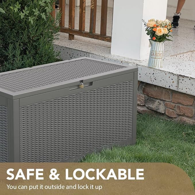 Devoko 95 Gallon Deck Box Large Resin Outdoor Storage Box, Waterproof and UV Resistant Lockable for Outdoor and Patio, Large Storage Cabinet for Patio Furniture, Garden Tools and Pool Supplies, Grey - Image 5