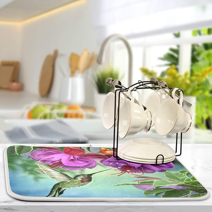 Spring Hummingbird Printed Dish Drying Mat - Image 2
