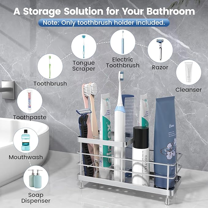 Luxspire Toothbrush Holders, 6 Slots Stainless Steel Tooth Brush Holder - Image 3