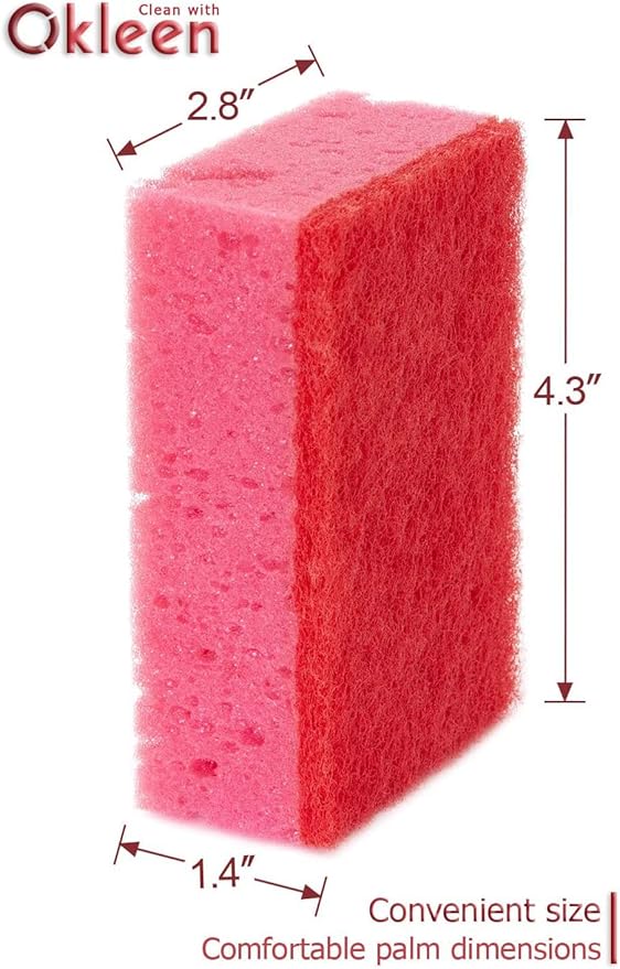 Pink Multi Use Scrub Sponges. Made in Europe. 9 Pack, 4.3x2.8x1.4 inches. - Image 4
