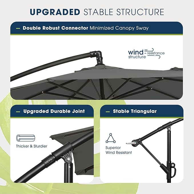 wikiwiki 10ft Patio Umbrella with Base Included, Outdoor Offset Cantilever Umbrella with Sandbag Base for Backyard, Garden and Pool, Easy to Tilt and Crank, Dark Gray - Image 4