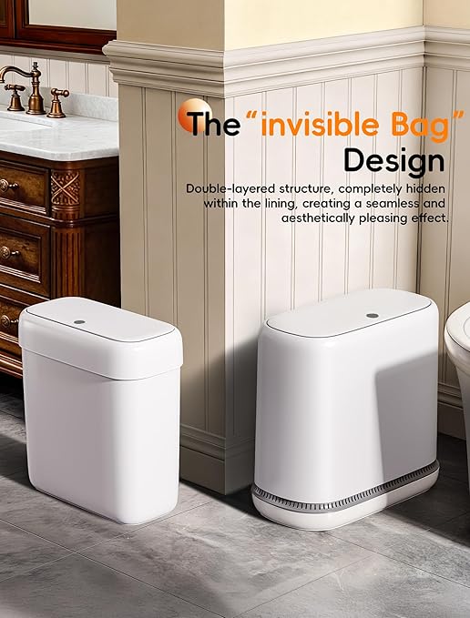 Bathroom Trash Can with Lid, Slim 3.3 Gallon Vacuum adsorption Garbage Bin - Image 6