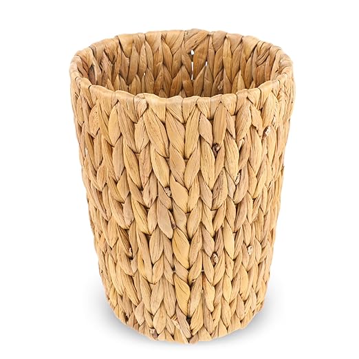 Wicker Waste Basket, Handwoven Water Hyacinth Trash Can Small Bathroom Trash by WLLHYF