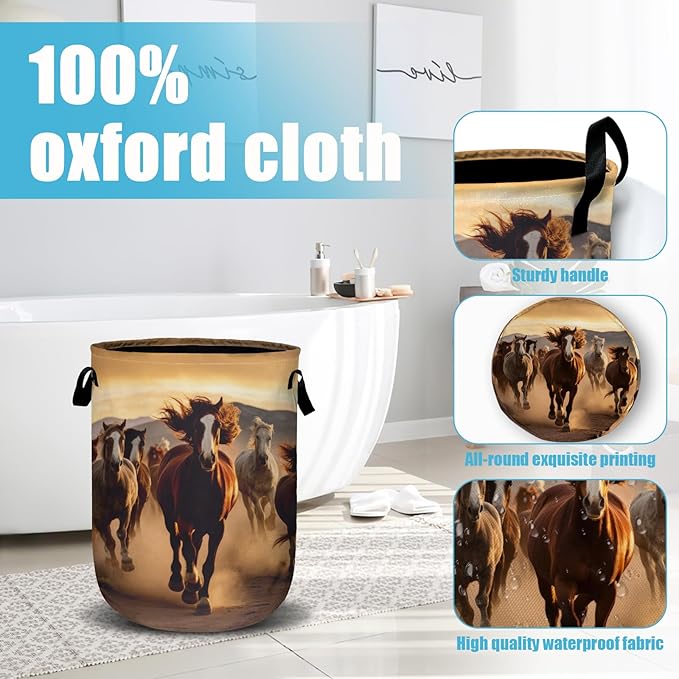 Running Horse Laundry Basket, Laundry Hamper Collapsible Oxford Cloth - Image 4