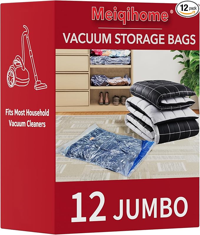 Vacuum Storage Bags 12 Jumbo, Space Saver Sealer Bags, Airtight Compression Bags by MEIQIHOME
