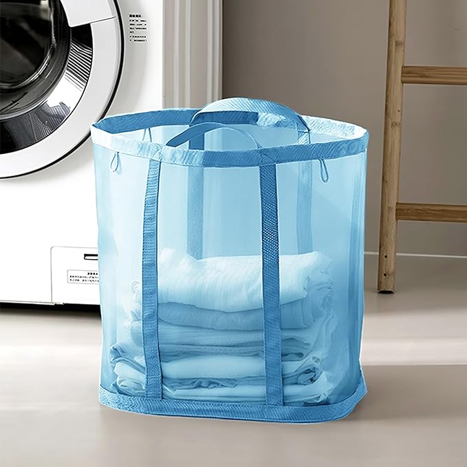 Mesh Bag with Handles, Collapsible Laundry Basket, Foldable Laundry Bag by HGZBS