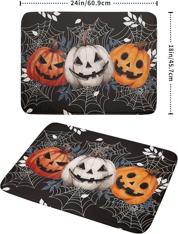 Halloween Dish Drying Mat for Kitchen Counter Spooky Pumpkins Spiderweb Super - Image 2