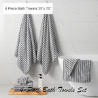 Oliven 4 Piece Grey Cabana Stripe Large Bath Towels Oversized Bath Sheet Super - Image 3