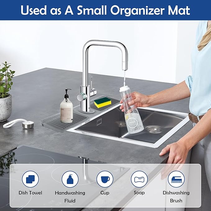 24"Longer Silicone Faucet Mat For Kitchen Sink Splash Guard -7° Slope Snap - Image 7