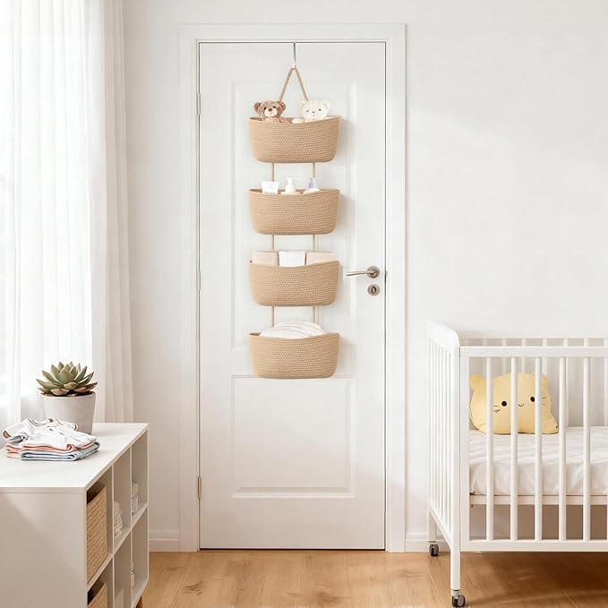 Dahey Over The Door Hanging Basket 4-Tier Woven Boho Wall Mounted Storage - Image 4