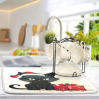 Christmas Dish Drying Mat Kitchen Counter Absorbent Black Cat Coffee Sink Mat - Image 5