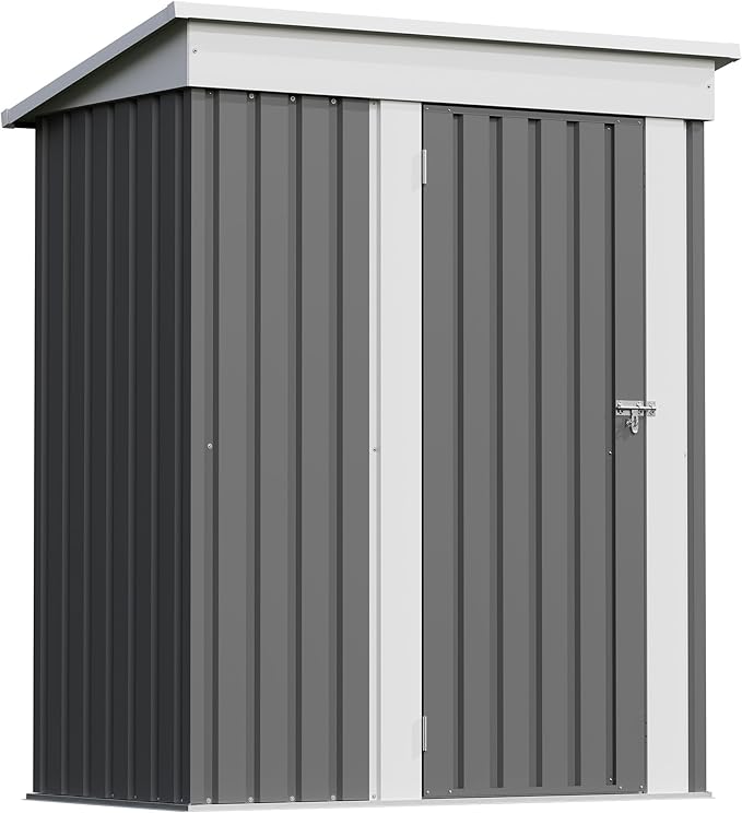 Patiowell 5x3 FT Outdoor Storage Shed, Garden Tool Shed with Sloping Roof and Lockable Door, Metal Shed for Backyard Garden Patio Lawn, Gray - Image 2