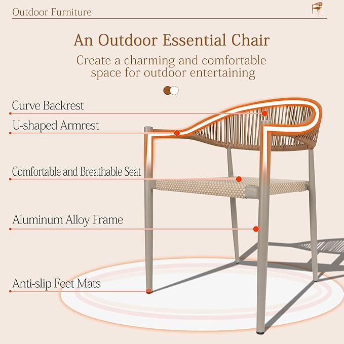 TWT Patio Dining Chairs Outdoor Stackable Dining Chairs for All Weather, Breathable Textilene Garden Outdoor Furniture for Backyard Deck (Brown, Set of 4) - Image 9