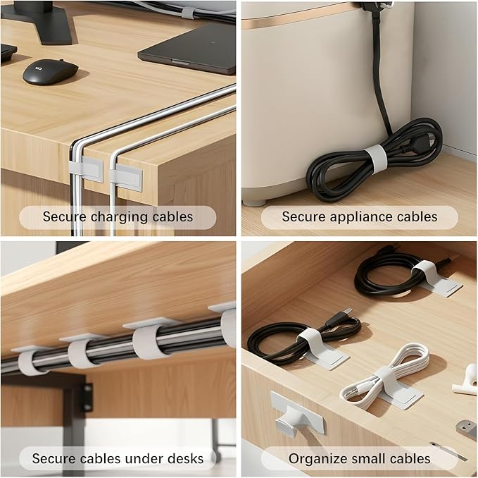 100 Pcs Hook and Loop Cable Ties, Self Adhesive Cable Management Desktop Cable - Image 5