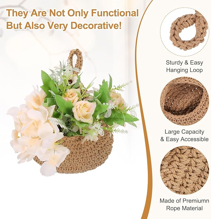 uxcell Hanging Fruit Baskets for Kitchen, Hand-Woven Wall Hanging Storage Jute - Image 3