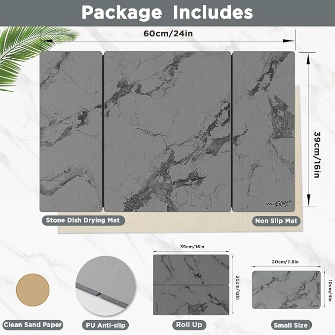 2PCS Stone Drying Mat for Kitchen Counter, Dark Gray - Image 2