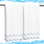 2 Pcs Scalloped Hand Towels 100% Cotton Fingertip Towels by Hahafelt