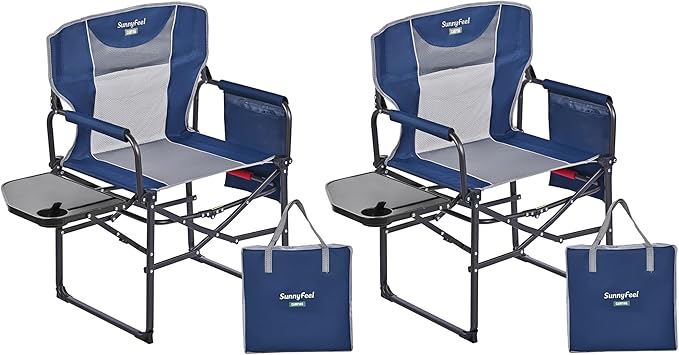 SUNNYFEEL Camping Directors Chair, Heavy Duty,Oversized Portable Folding Chair with Side Table, Pocket for Beach, Fishing,Trip,Picnic,Lawn,Concert Outdoor Foldable Camp Chairs by SunnyFeelCamping