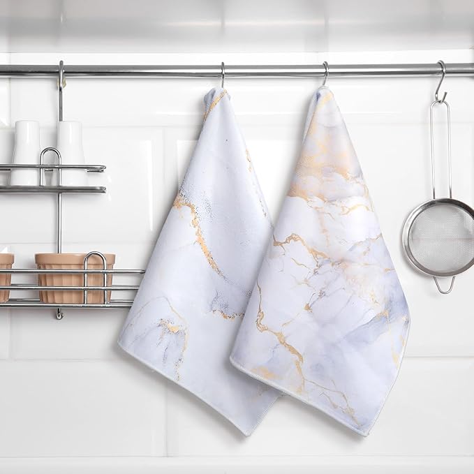 Boyiee Set of 6 Marble Kitchen Towels Gold Dish Towels Absorbent Stylish Marble - Image 7